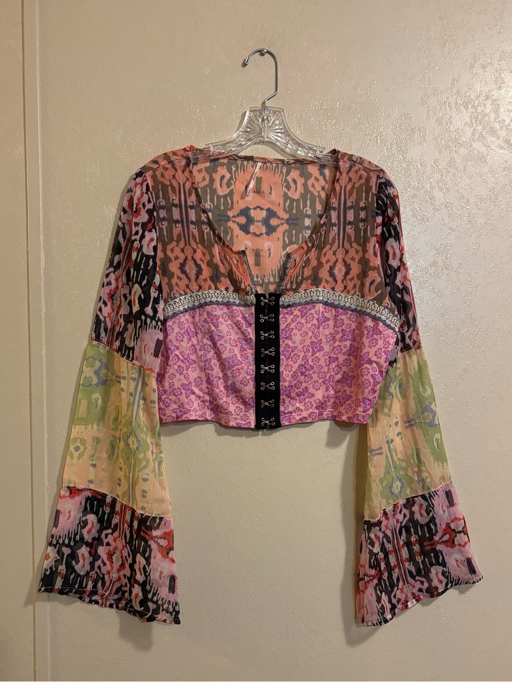Free People Walk That Way Print Boho Top sz M